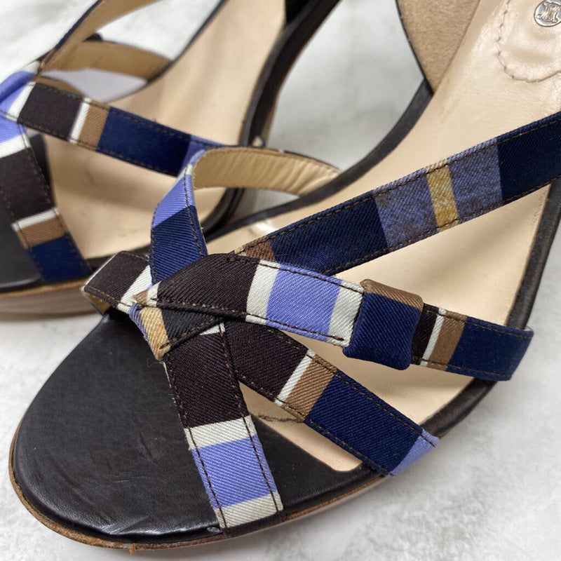 CELINE WOMEN'S HEELS blue brown stripe 39