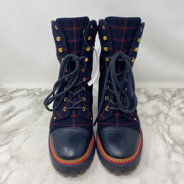 TORY BURCH WOMEN'S BOOTS navy red mix 8.5