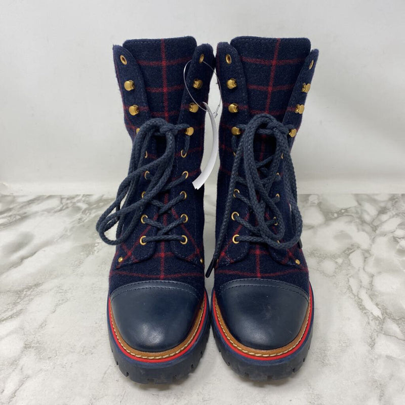 TORY BURCH WOMEN'S BOOTS navy red mix 8.5