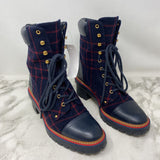 TORY BURCH WOMEN'S BOOTS navy red mix 8.5
