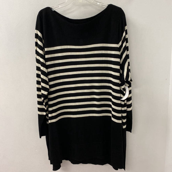 A MTL 1980 WOMEN'S PLUS TOP black white stripe 3X