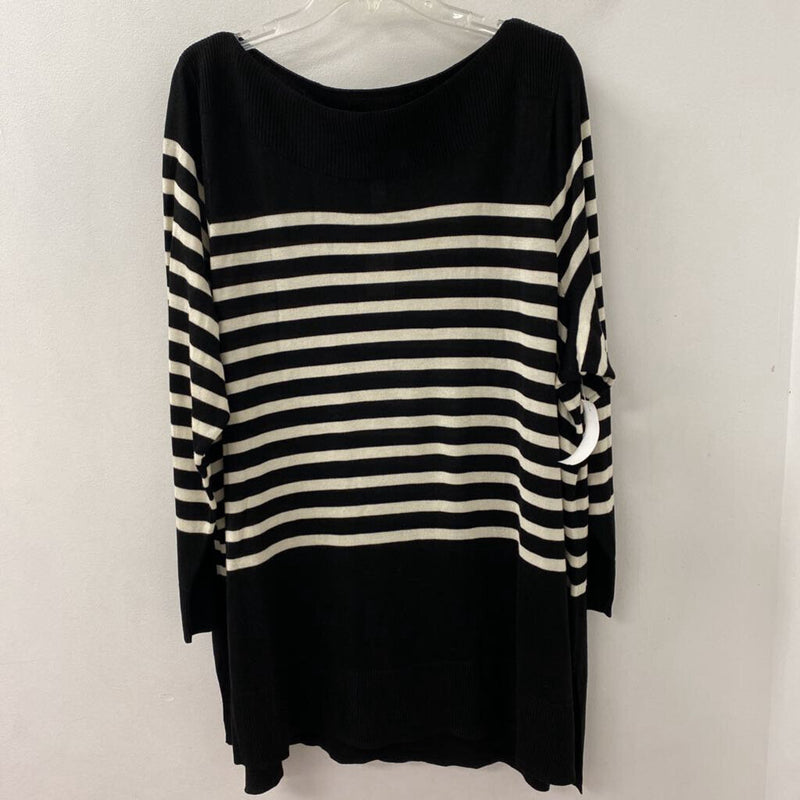A MTL 1980 WOMEN'S PLUS TOP black white stripe 3X