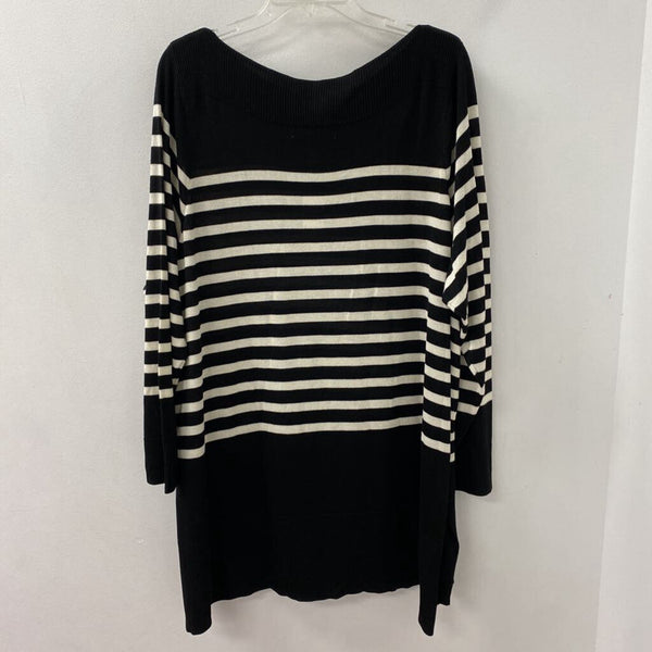A MTL 1980 WOMEN'S PLUS TOP black white stripe 3X