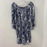 Molly Bracken WOMEN'S PLUS TOP white blue frond print 3X