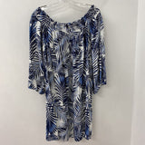 Molly Bracken WOMEN'S PLUS TOP white blue frond print 3X