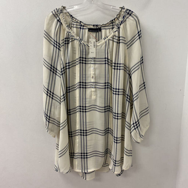 ADDITION ELLE WOMEN'S PLUS TOP off white,navy plaid 24