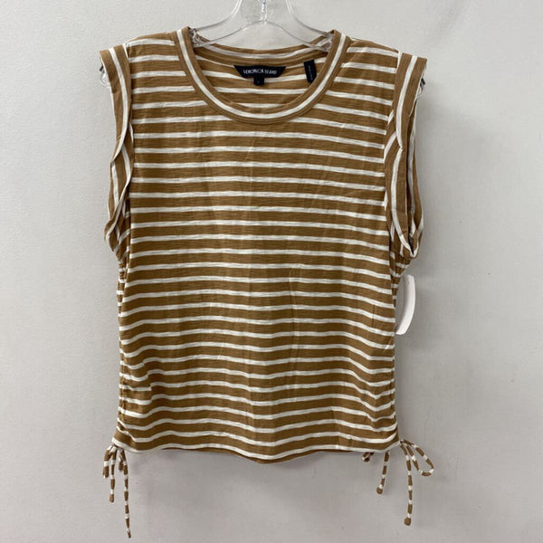 VERONICA BEARD WOMEN'S T-SHIRT tan white L