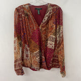 LAUREN ralph lauren WOMEN'S BLOUSE/SHIRT tan raspberry orange mix M