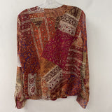 LAUREN ralph lauren WOMEN'S BLOUSE/SHIRT tan raspberry orange mix M
