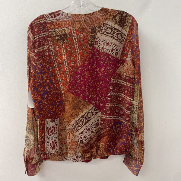 LAUREN ralph lauren WOMEN'S BLOUSE/SHIRT tan raspberry orange mix M