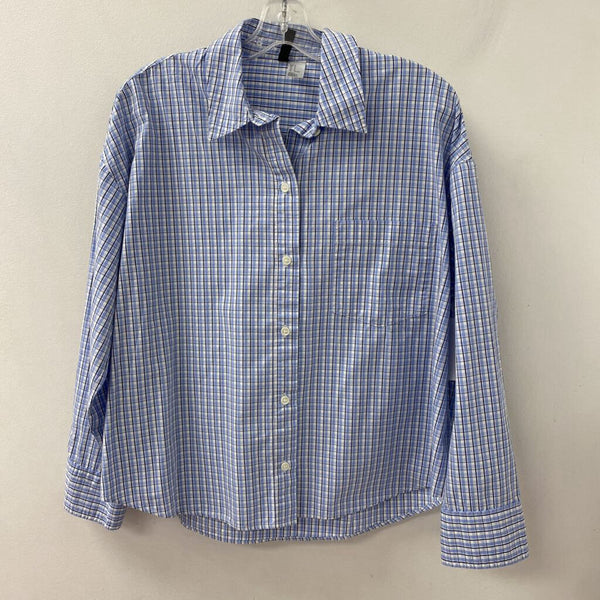 H&M WOMEN'S BLOUSE/SHIRT white blue black plaid M