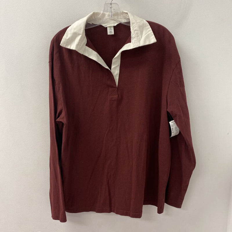 H&M WOMEN'S TOP burgundy white mix M