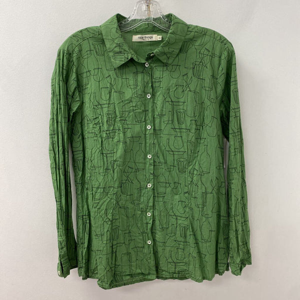 NICE THINGS WOMEN'S BLOUSE/SHIRT green black S
