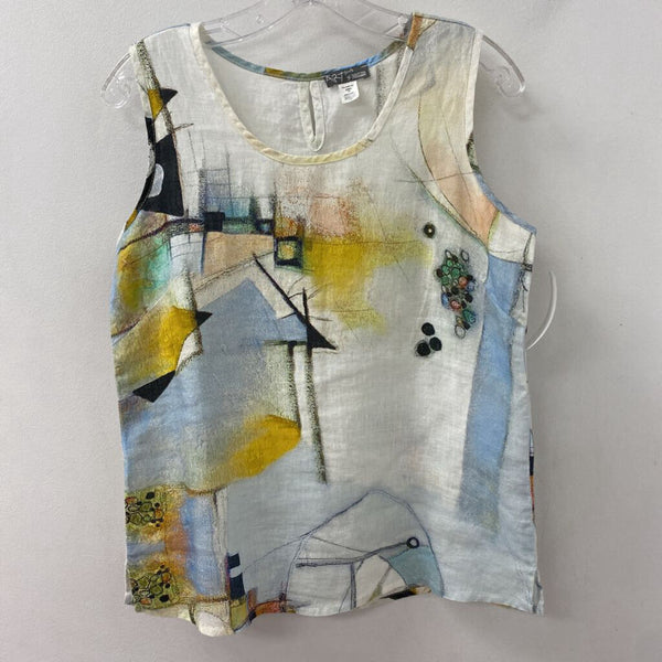 ART WOMEN'S BLOUSE/SHIRT white green yellow blue XS