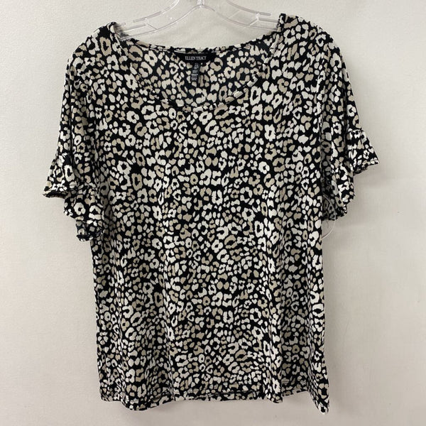 ELLEN TRACY WOMEN'S TOP black leopard print L