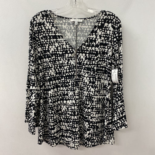 CHAUS WOMEN'S TOP black white dots L