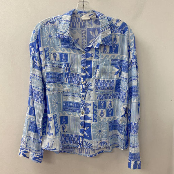 c&c california WOMEN'S BLOUSE/SHIRT blue white print L