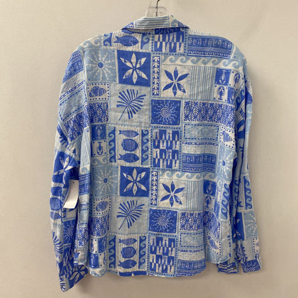 c&c california WOMEN'S BLOUSE/SHIRT blue white print L