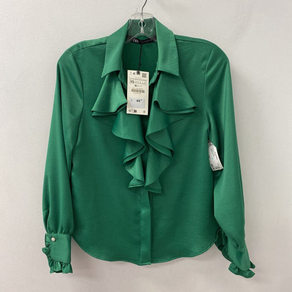 ZARA WOMEN'S BLOUSE/SHIRT green XS