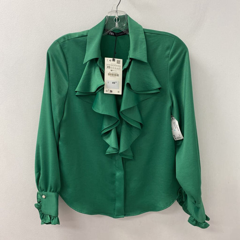 ZARA WOMEN'S BLOUSE/SHIRT green XS
