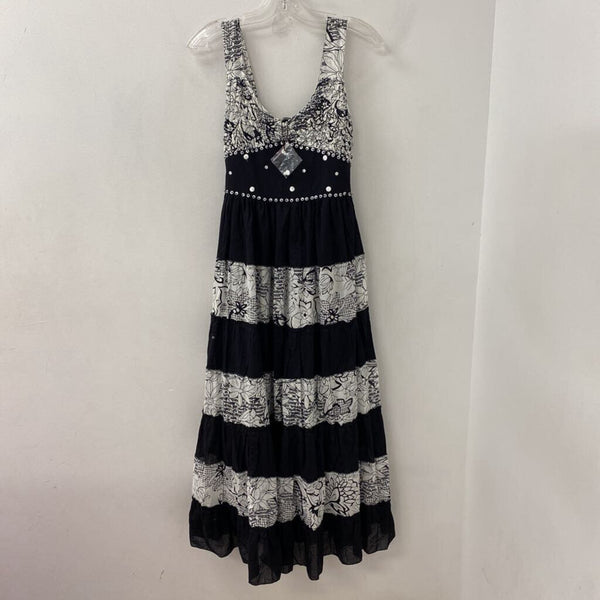 MINKAS WOMEN'S DRESS white black flor M