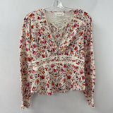 by Anthropologie WOMEN'S BLOUSE/SHIRT cream pink orange red multi 10