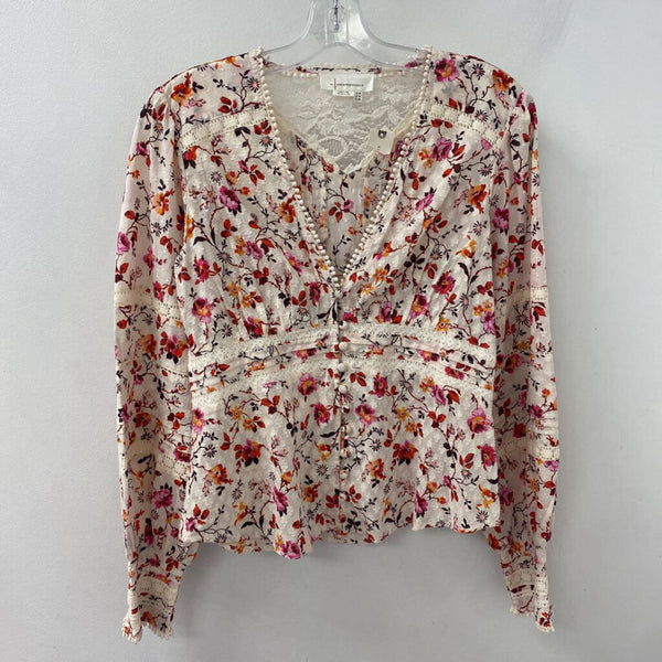 by Anthropologie WOMEN'S BLOUSE/SHIRT cream pink orange red multi 10