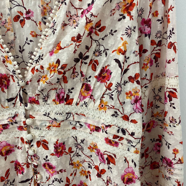 by Anthropologie WOMEN'S BLOUSE/SHIRT cream pink orange red multi 10