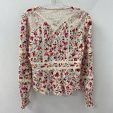 by Anthropologie WOMEN'S BLOUSE/SHIRT cream pink orange red multi 10