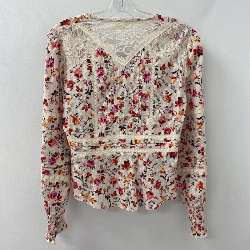 by Anthropologie WOMEN'S BLOUSE/SHIRT cream pink orange red multi 10