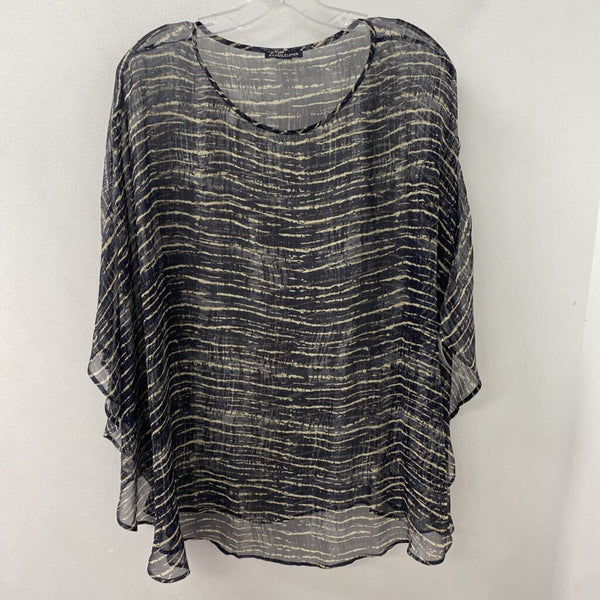 EILEEN FISHER WOMEN'S PLUS TOP black beige PLUS