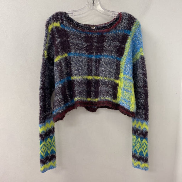 FREE PEOPLE WOMEN'S SWEATER eggplant yellow blue S