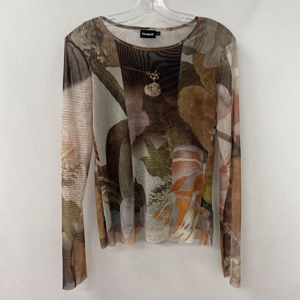 DESIGUAL WOMEN'S TOP beige olive cream pink L