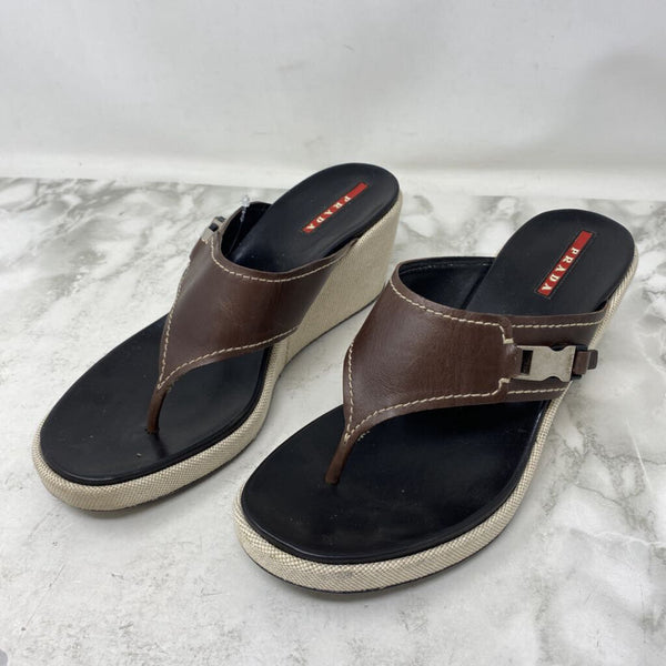 PRADA WOMEN'S SANDALS brown cream mix 39