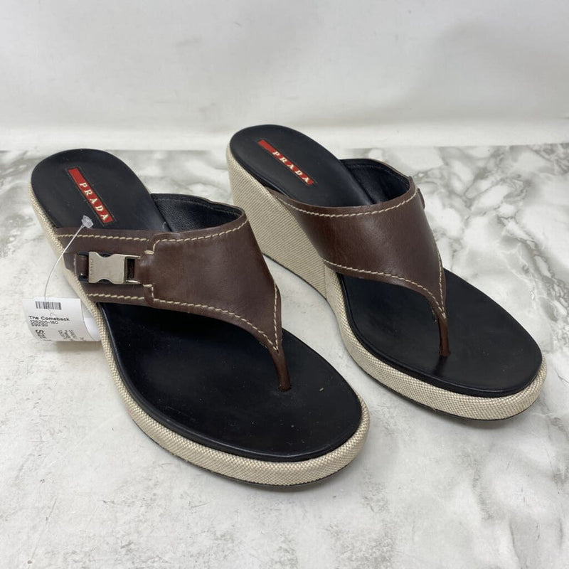 PRADA WOMEN'S SANDALS brown cream mix 39