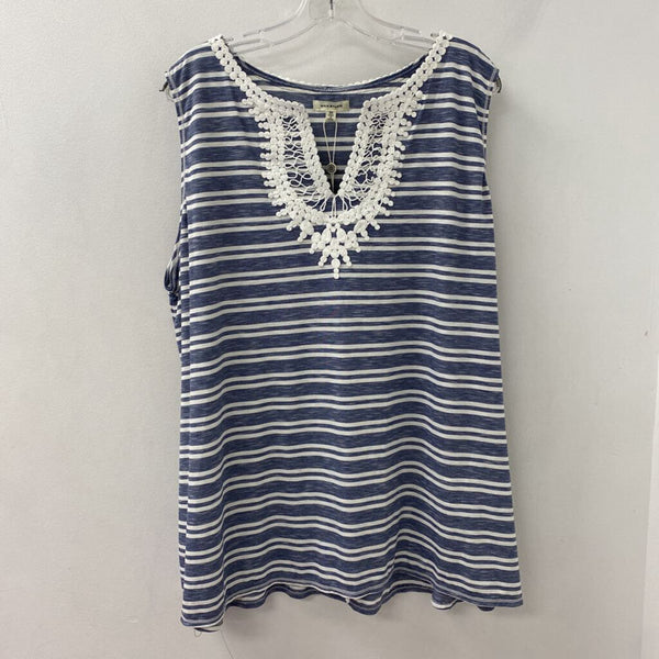 MAX STUDIO WOMEN'S PLUS TOP blue white mix 3X