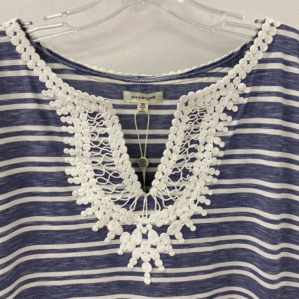 MAX STUDIO WOMEN'S PLUS TOP blue white mix 3X
