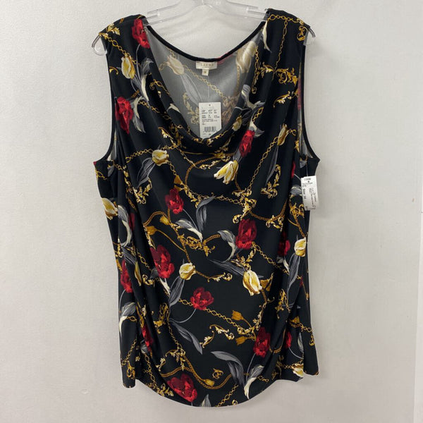 LAURA WOMEN'S PLUS TOP black gold red mix 3X