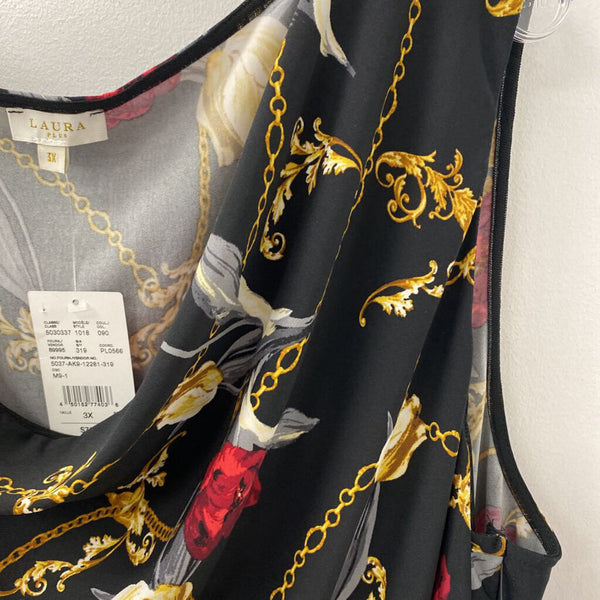 LAURA WOMEN'S PLUS TOP black gold red mix 3X