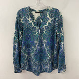 ZARA WOMEN'S BLOUSE/SHIRT green blue cream mix M