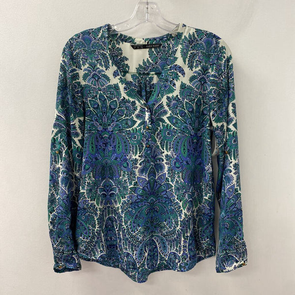 ZARA WOMEN'S BLOUSE/SHIRT green blue cream mix M