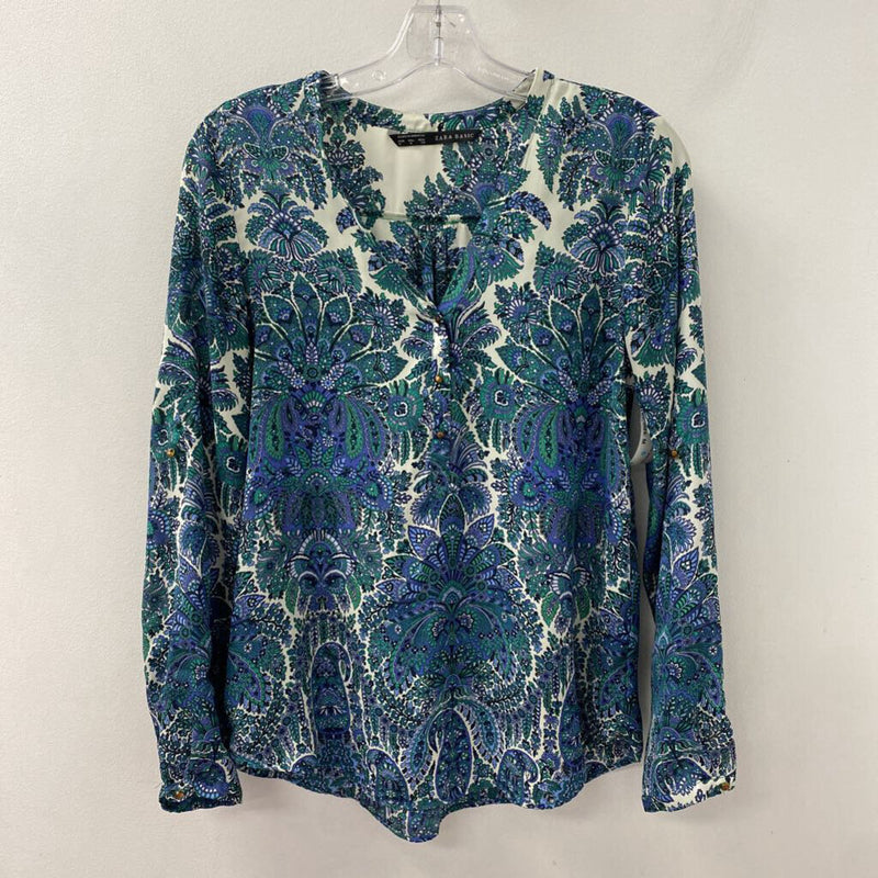 ZARA WOMEN'S BLOUSE/SHIRT green blue cream mix M