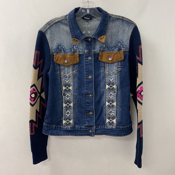 DESIGUAL WOMEN'S BLAZER/JACKET blue camel multi 42/s-m