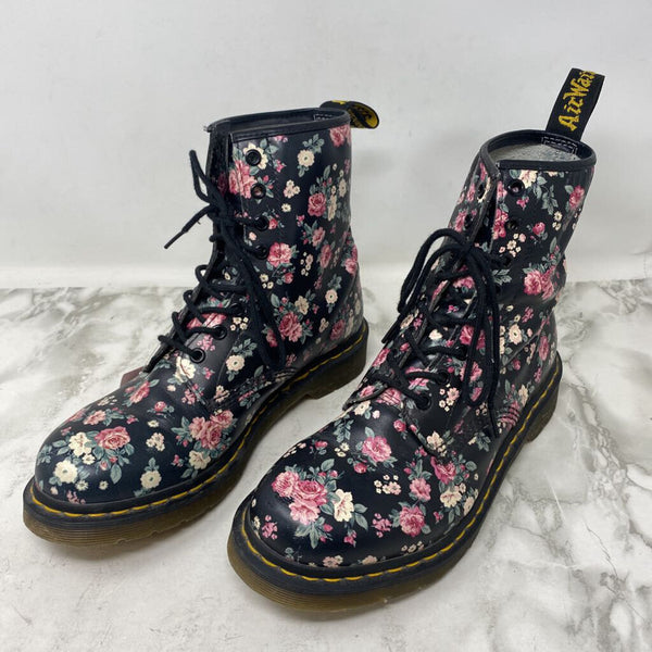 DR. MARTENS WOMEN'S BOOTS black pink floral 10