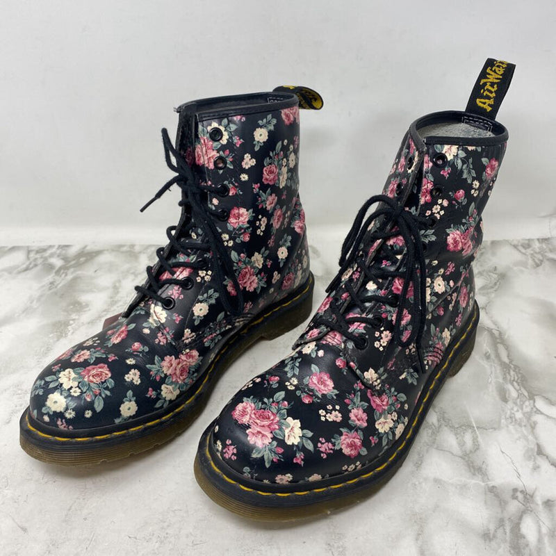 DR. MARTENS WOMEN'S BOOTS black pink floral 10