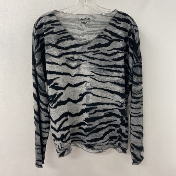 CHARLIE B WOMEN'S TOP grey black animal print L