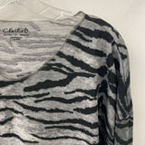 CHARLIE B WOMEN'S TOP grey black animal print L