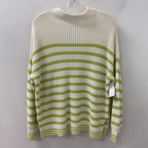 CUPCAKES AND CASHMERE WOMEN'S SWEATER white lime stripe M