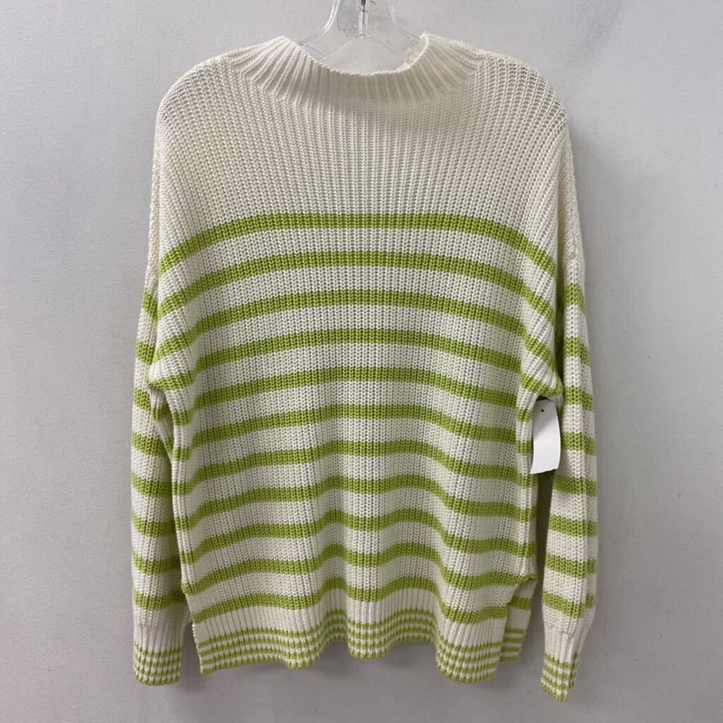 CUPCAKES AND CASHMERE WOMEN'S SWEATER white lime stripe M
