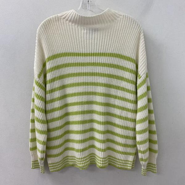 CUPCAKES AND CASHMERE WOMEN'S SWEATER white lime stripe M